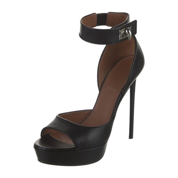 Givenchy Black Leather Ankle Strap Shark Lock Platform Heels Sandals Size 39 - Picture 2 of 8